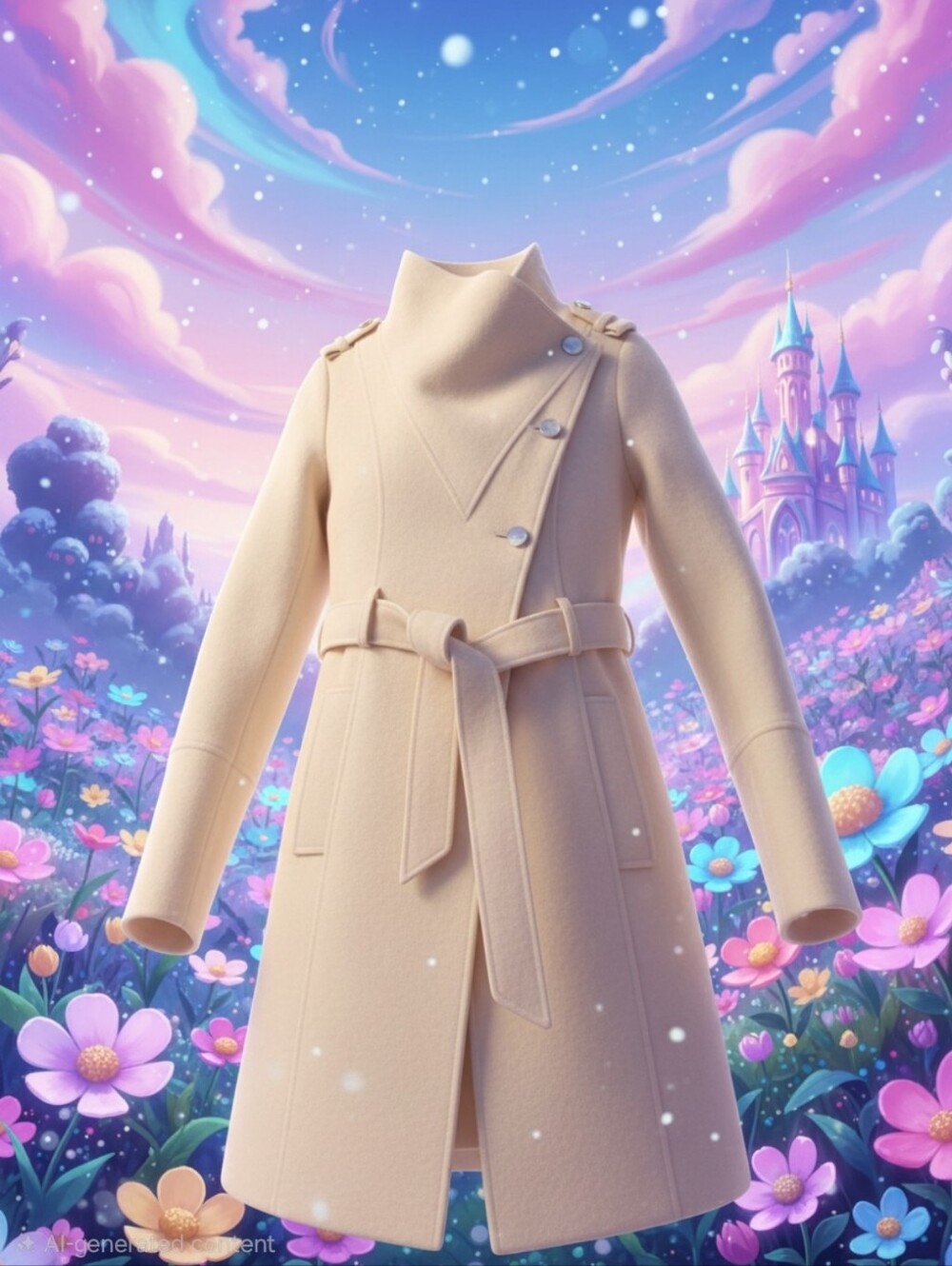 Guess Cream Wool Belted Trench Coat
